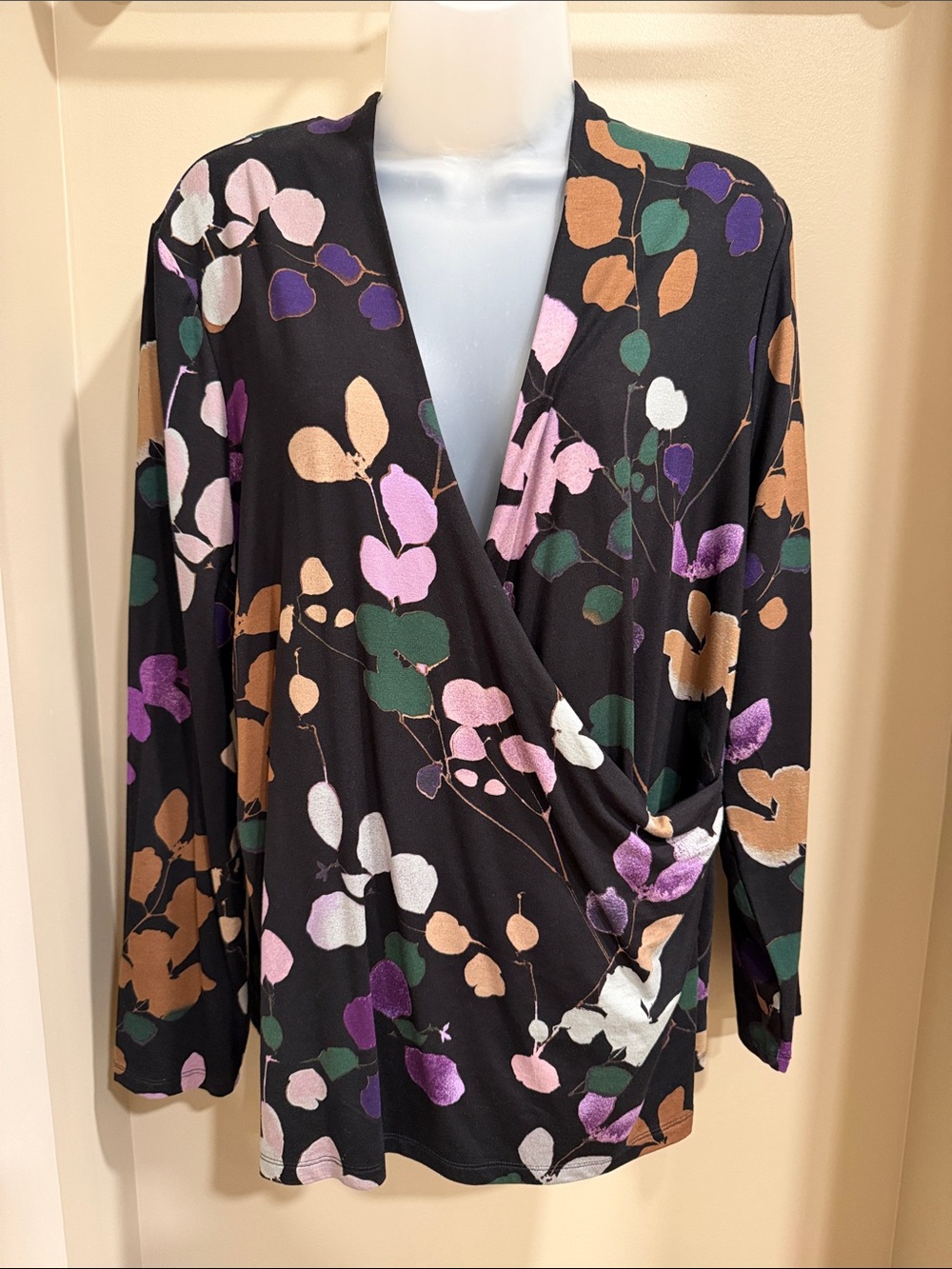Chico's Black Floral Knit Top with Purple Detailing
